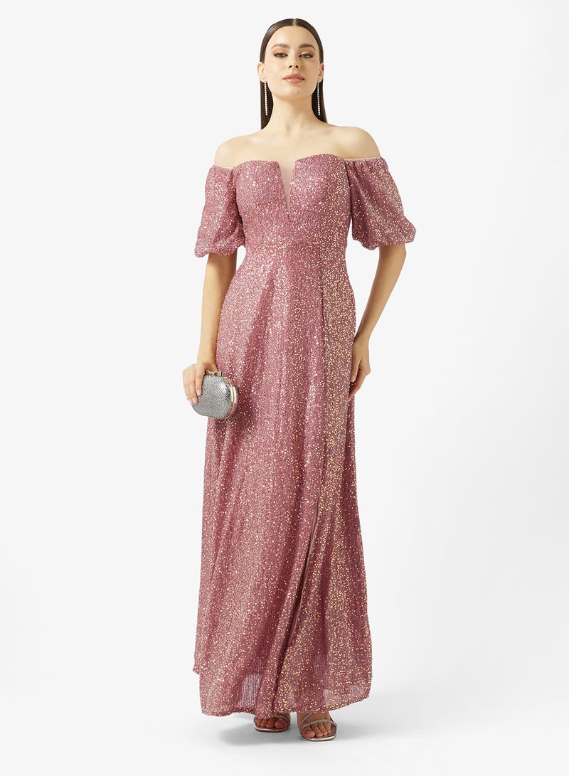 ايلا ليمتد اديشن فستان لامع بكتف مكشوف - Image 4